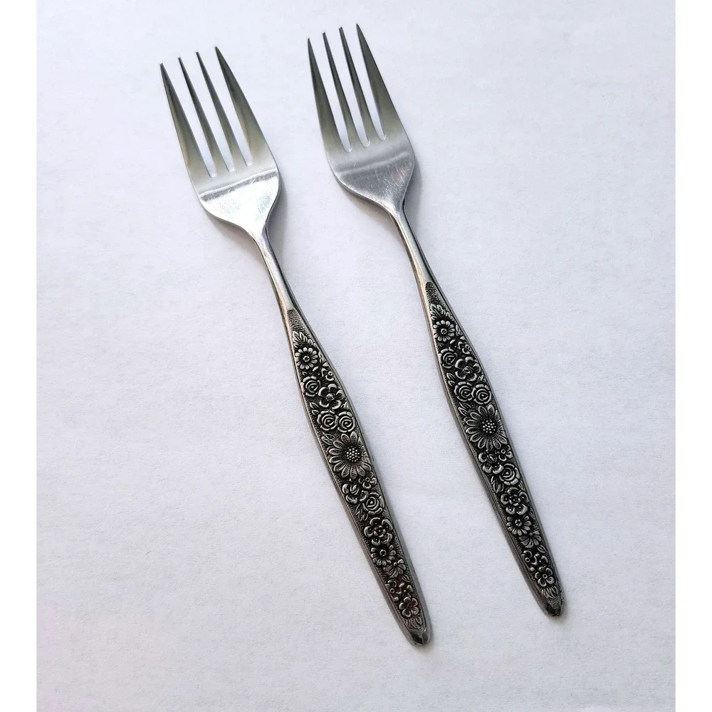 VTG Interpur Jardinera Stainless Salad Forks Black Accent Flatware set of 2 MCM